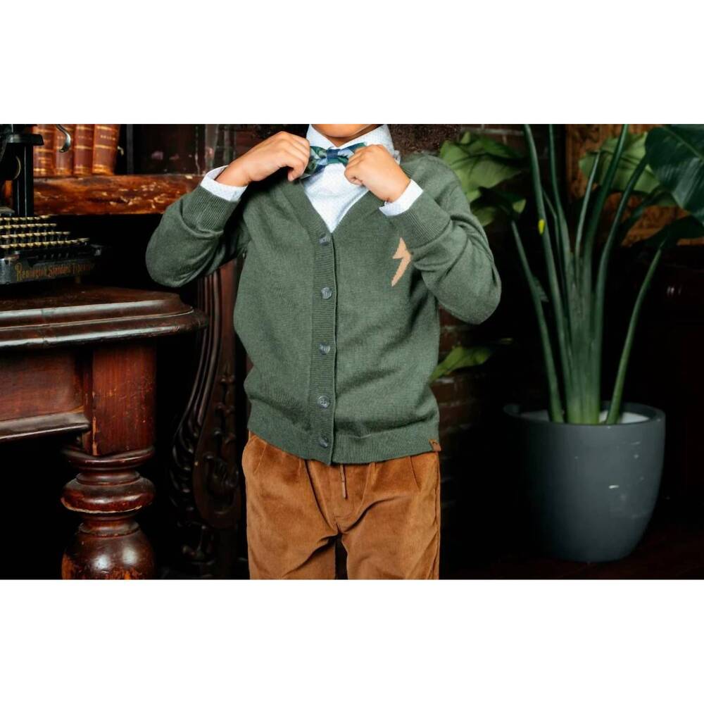 NEW APPAMAN boys everstorm knit cardigan in pine